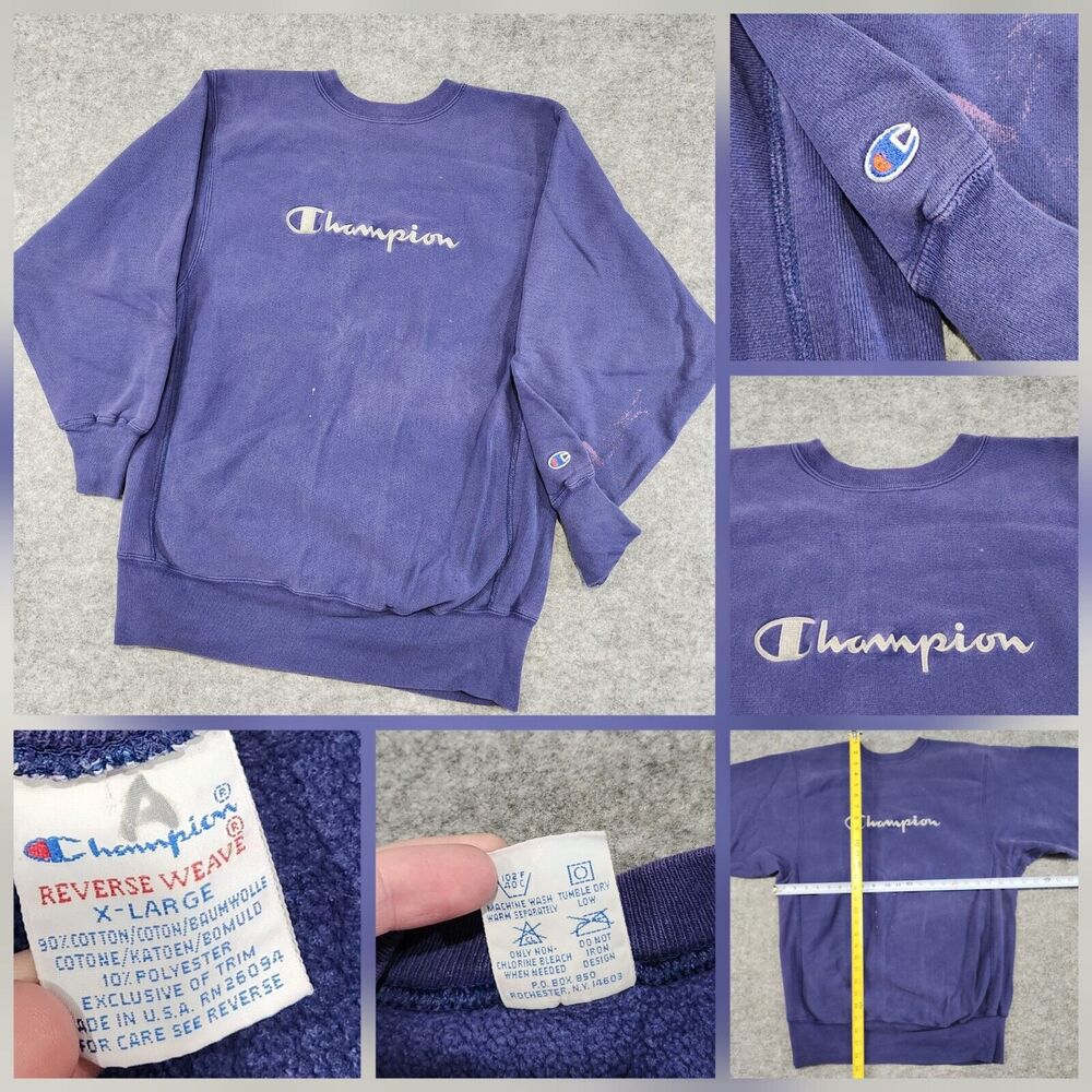 VTG 90s 1990s Champion Reverse Weave Mens XL FADED Spellout Crewneck Sweatshirt‎